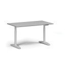 Výškově nastavitelný stůl OBOL, elektrický, 675-1325 mm, deska 1400x800 mm, bílá zaoblená podnož, šedá