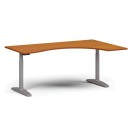 Výškově nastavitelný stůl OBOL, elektrický, 675-1325 mm, ergonomický pravý, deska 1800x1200 mm, šedá zaoblená podnož, třešeň