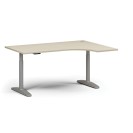 Výškově nastavitelný stůl OBOL, elektrický, 675-1325 mm, rohový pravý, deska 1600x1200 mm, šedá zaoblená podnož, bříza