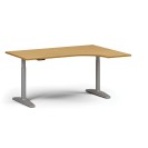 Výškově nastavitelný stůl OBOL, elektrický, 675-1325 mm, rohový pravý, deska 1600x1200 mm, šedá zaoblená podnož, buk