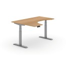 Výškově nastavitelný stůl PRIMO ADAPT, elektrický, 1600 x 1200 x 625-1275 mm, ergonomický levý, buk, šedá podnož