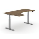 Výškově nastavitelný stůl PRIMO ADAPT, elektrický, 1600 x 1200 x 625-1275 mm, ergonomický levý, ořech, šedá podnož
