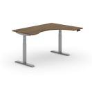 Výškově nastavitelný stůl PRIMO ADAPT, elektrický, 1600 x 1200 x 625-1275 mm, ergonomický pravý, ořech, šedá podnož