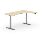 Výškově nastavitelný stůl PRIMO ADAPT, elektrický, 1800 x 1200 x 625-1275 mm, ergonomický pravý, bříza, šedá podnož