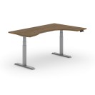Výškově nastavitelný stůl PRIMO ADAPT, elektrický, 1800 x 1200 x 625-1275 mm, ergonomický pravý, ořech, šedá podnož