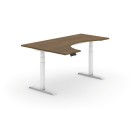 Výškovo nastaviteľný stôl, elektrický, 625-1275 mm, ergonomický ľavý, 1800x1200 mm, orech, biela podnož