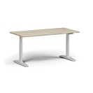 Výškovo nastaviteľný stôl, elektrický, 675-1325 mm, doska 1600x800 mm, biela podnož, dub prírodný