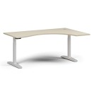 Výškovo nastaviteľný stôl, elektrický, 675-1325 mm, ergonomický pravý, doska 1800x1200 mm, biela podnož, breza