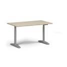Výškovo nastaviteľný stôl OBOL, elektrický, 675-1325 mm, doska 1400x800 mm, sivá zaoblená podnož, dub prírodný