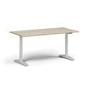 Výškovo nastaviteľný stôl OBOL, elektrický, 675-1325 mm, doska 1600x800 mm, biela zaoblená podnož, dub prírodný