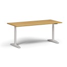 Výškovo nastaviteľný stôl OBOL, elektrický, 675-1325 mm, doska 1800x800 mm, biela zaoblená podnož, buk