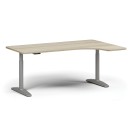 Výškovo nastaviteľný stôl OBOL, elektrický, 675-1325 mm, ľavý/pravý, doska 1800x1200 mm, sivá zaoblená podnož, dub prírodný