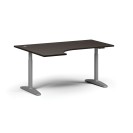 Výškovo nastaviteľný stôl OBOL, elektrický, 675-1325 mm, rohový ľavý, doska 1600x1200 mm, sivá zaoblená podnož, wenge