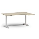 Výškovo nastaviteľný stôl OBOL, elektrický, 675-1325 mm, rohový pravý, doska 1600x1200 mm, biela zaoblená podnož, dub prírodný