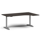 Výškovo nastaviteľný stôl OBOL, elektrický, 675-1325 mm, rohový pravý, doska 1800x1200 mm, sivá zaoblená podnož, wenge