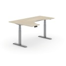 Výškovo nastaviteľný stôl PRIMO ADAPT, elektrický, 1800 x 1200 x 625-1275 mm, ergonomický ľavý, dub, sivá podnož