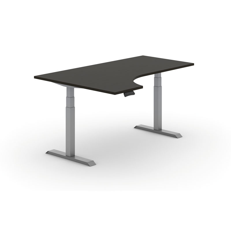 Výškovo nastaviteľný stôl PRIMO ADAPT, elektrický, 1800 x 1200 x 625-1275 mm, ergonomický ľavý, wenge, sivá podnož