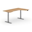Výškovo nastaviteľný stôl PRIMO ADAPT, elektrický, 1800 x 1200 x 625-1275 mm, ergonomický pravý, buk, sivá podnož