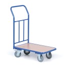 Wózek platformowy z uchwytem z siatką, platforma 450 x 700 mm, nośność 200 kg, koła 125 mm z szarą gumą