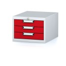 Závesný dielenský box na náradie k pracovným stolom MECHANIC, 3 zásuvky, 480 x 600 x 351 mm, červené dvere