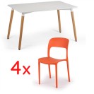 Zestaw - Stół do jadalni 120 x 80 + 4x krzesło plastikowe REFRESCO pomarańczowe