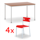 Zostava jedálenský stôl 1200 m + 4 plastové stoličky LINDY červené ZADARMO