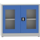 Zváraná policová skriňa s presklenými dverami, 800 x 950 x 500 mm, sivá/modrá