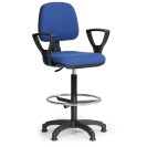 Zvýšená látková pracovní židle MILANO s područkami, opěrka nohou, kluzáky, modrá