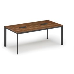 Tisch PRIMO INVITATION 2000 x 1000 x 740, Nussbaum + 2x Tischsteckdose TYP I, schwarz