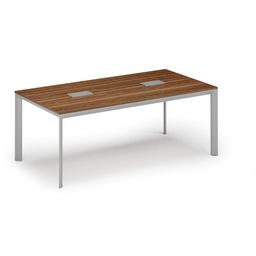 Tisch PRIMO INVITATION 2000 x 1000 x 740, Nussbaum + 2x Tischsteckdose TYP V, silber