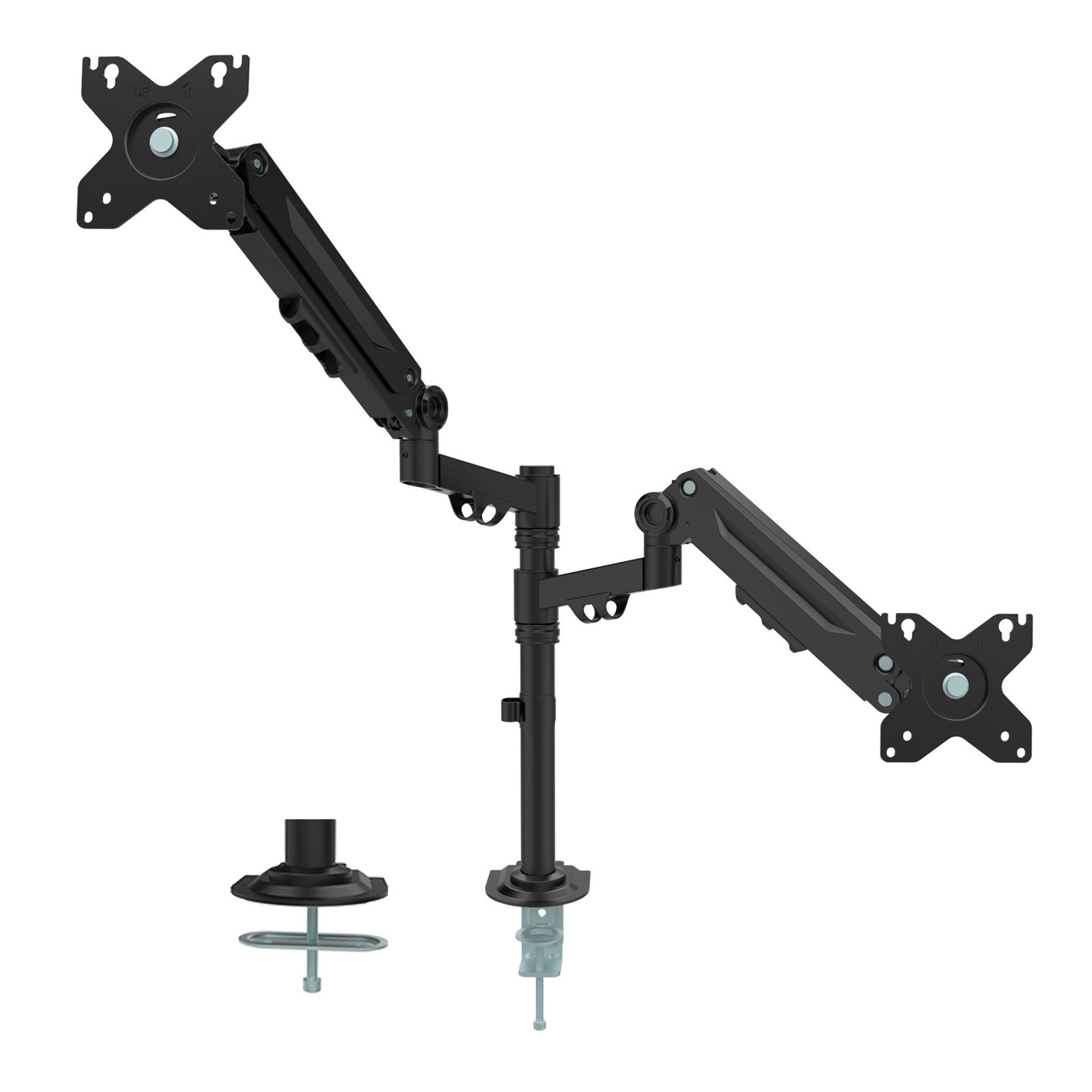 Tischhalterung für 2 Monitore mit Gasfeder, vergrößerter Hub, 17–32"
