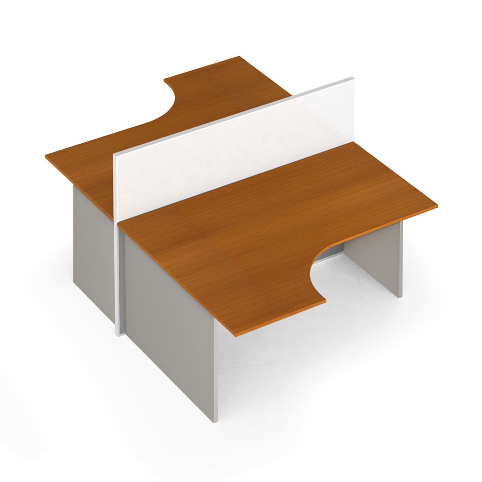 Tischtrennwand-Set mit ergonomischem Tisch PRIMO, geöffnet, magnetisch, 2 Plätze, grau/Kirschbaum