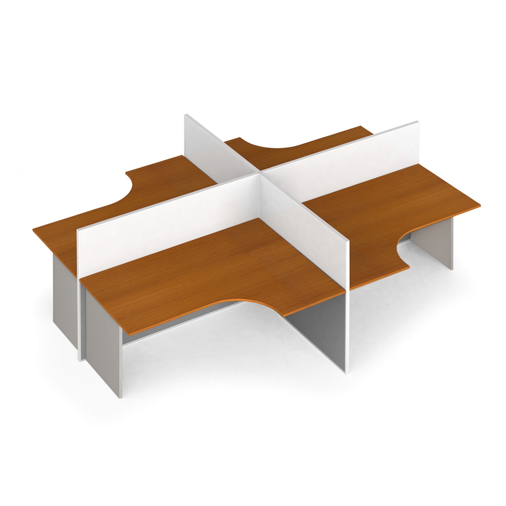 Tischtrennwand-Set mit ergonomischem Tisch PRIMO, geöffnet, magnetisch, 4 Plätze, grau/Kirschbaum
