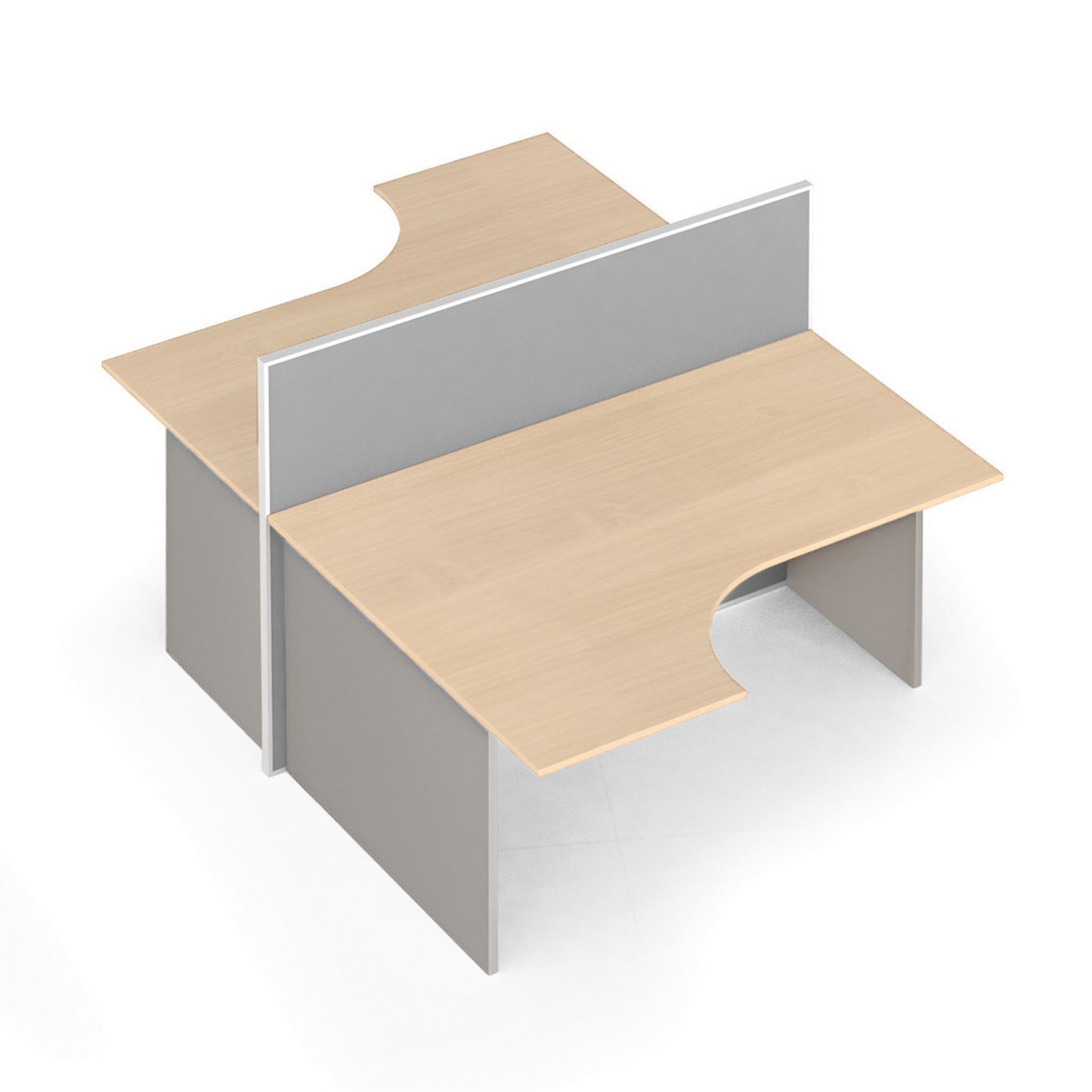 Tischtrennwand-Set mit ergonomischem Tisch PRIMO, offen, Textil, 2 Plätze, grau/Birke