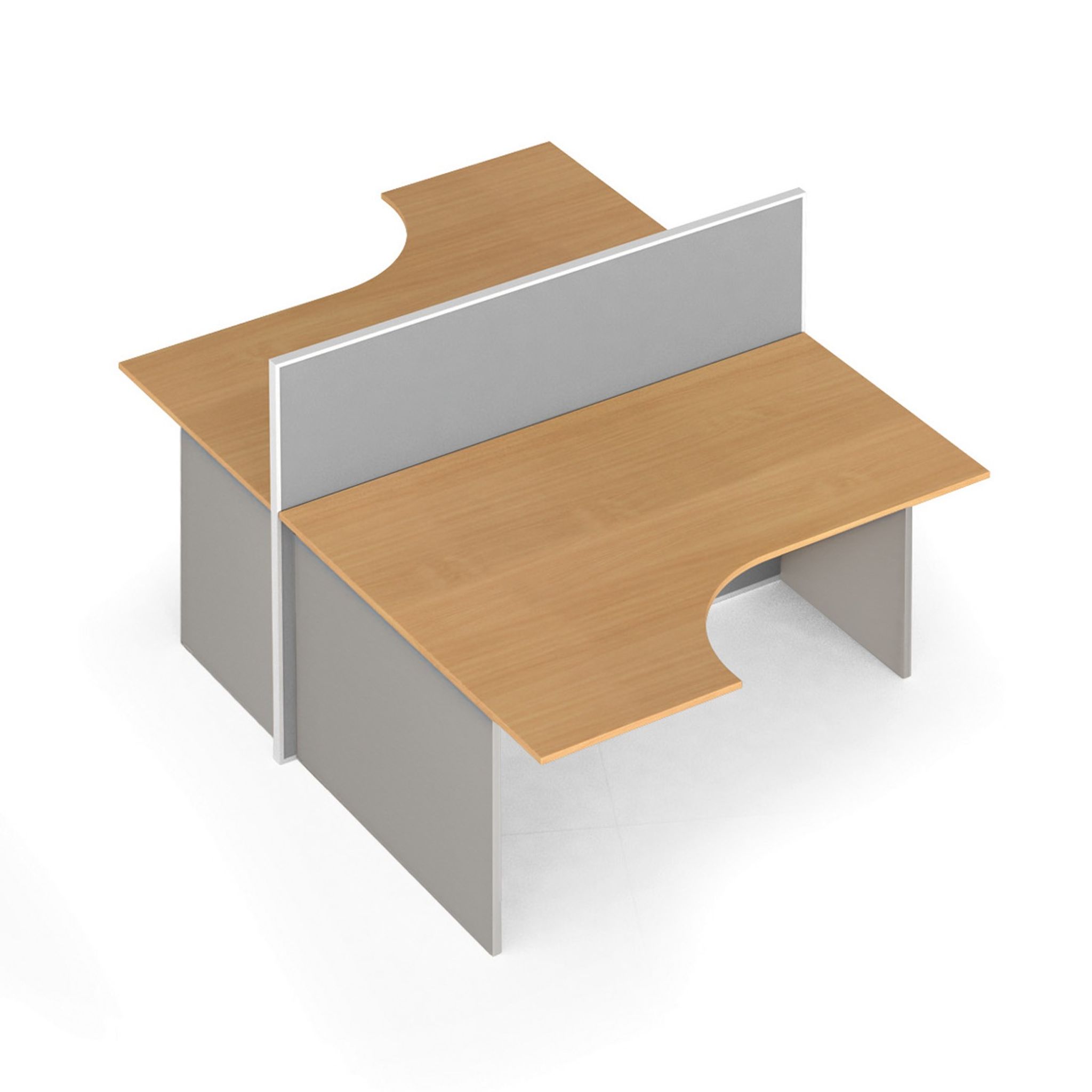 Tischtrennwand-Set mit ergonomischem Tisch PRIMO, offen, Textil, 2 Plätze, grau/Buche