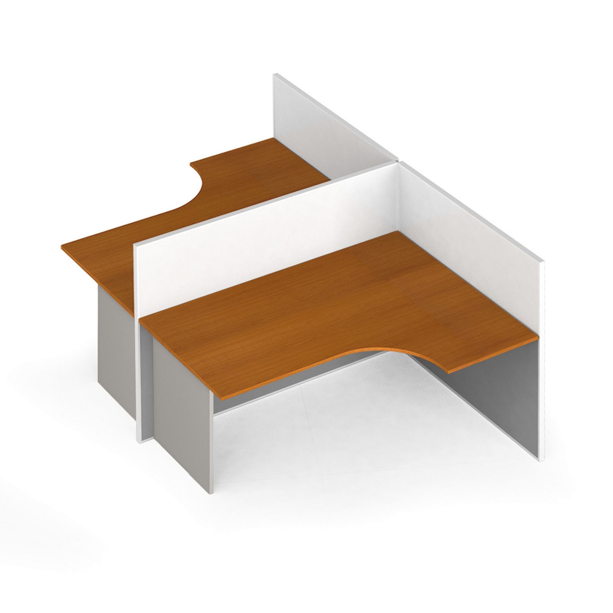Tischtrennwand-Set mit ergonomischem Tisch PRIMO, T-Form, magnetisch, 2 Plätze, grau/Kirschbaum