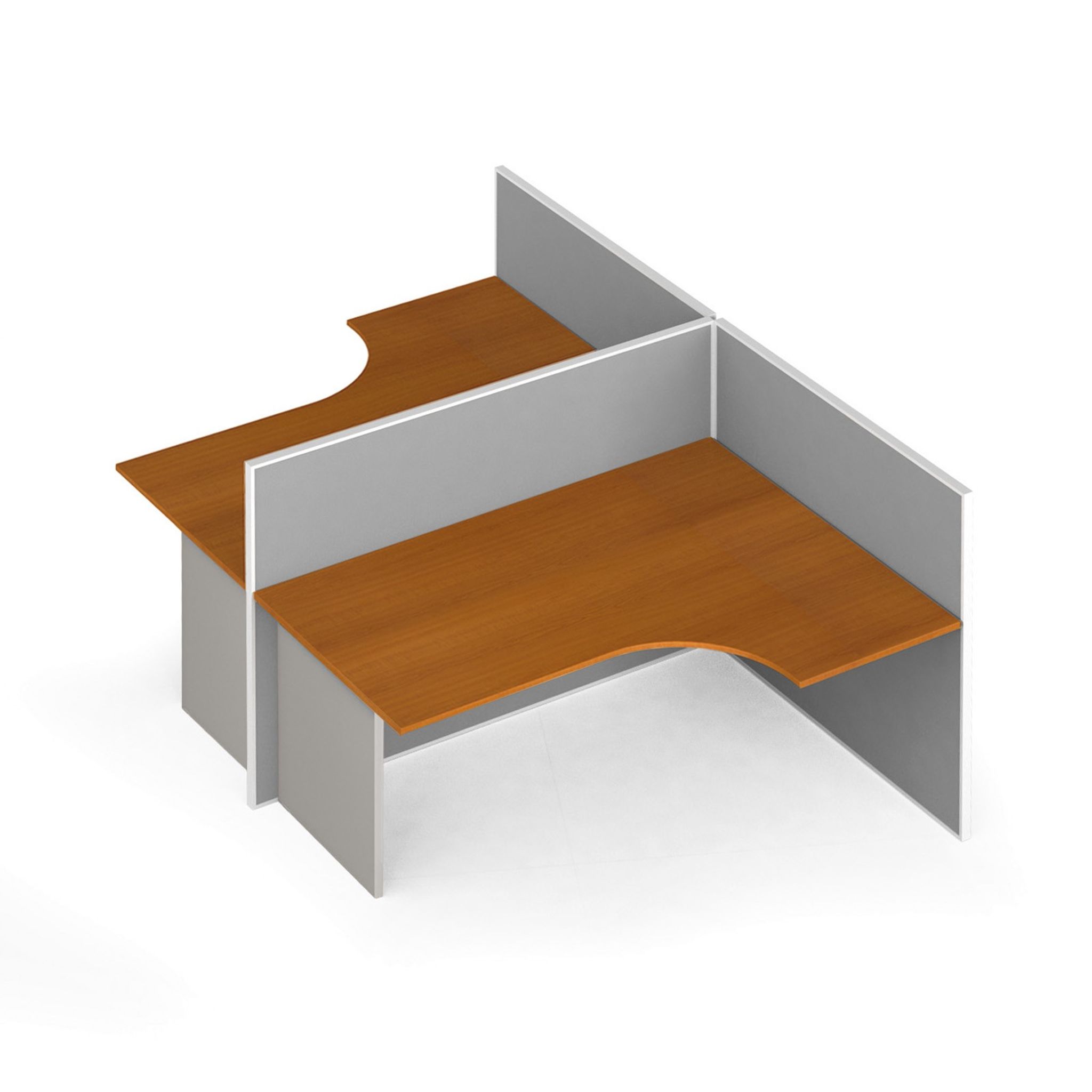Tischtrennwand-Set mit ergonomischem Tisch PRIMO, T-Form, Textil, 2 Plätze, grau/Kirschbaum