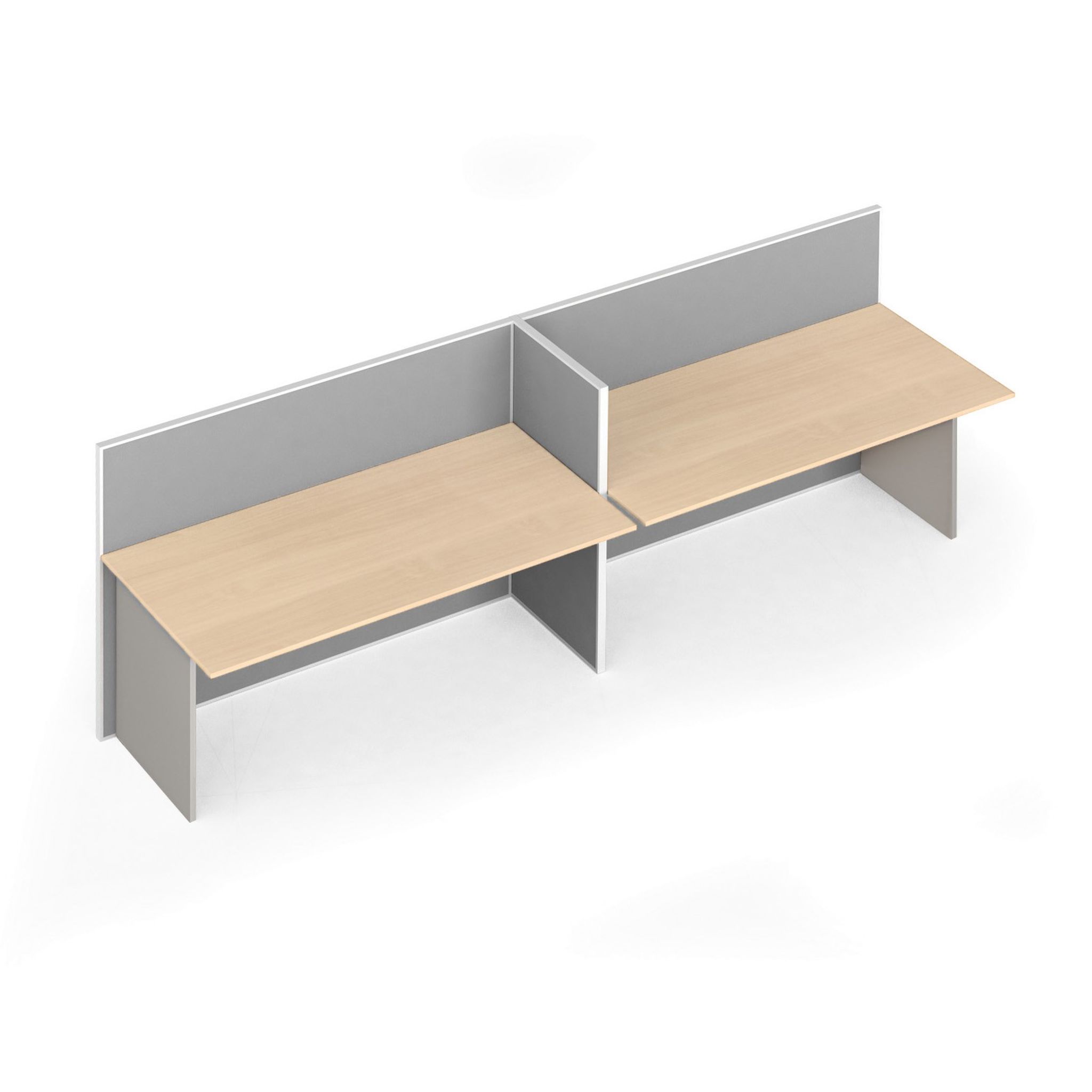 Tischtrennwand-Set mit geradem Tisch PRIMO, geöffnet, Textil, 2 Plätze, grau/Birke