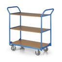 Tischwagen, 3 Etagen, 450 x 700 mm, Rollen 125 mm, grauer Gummi