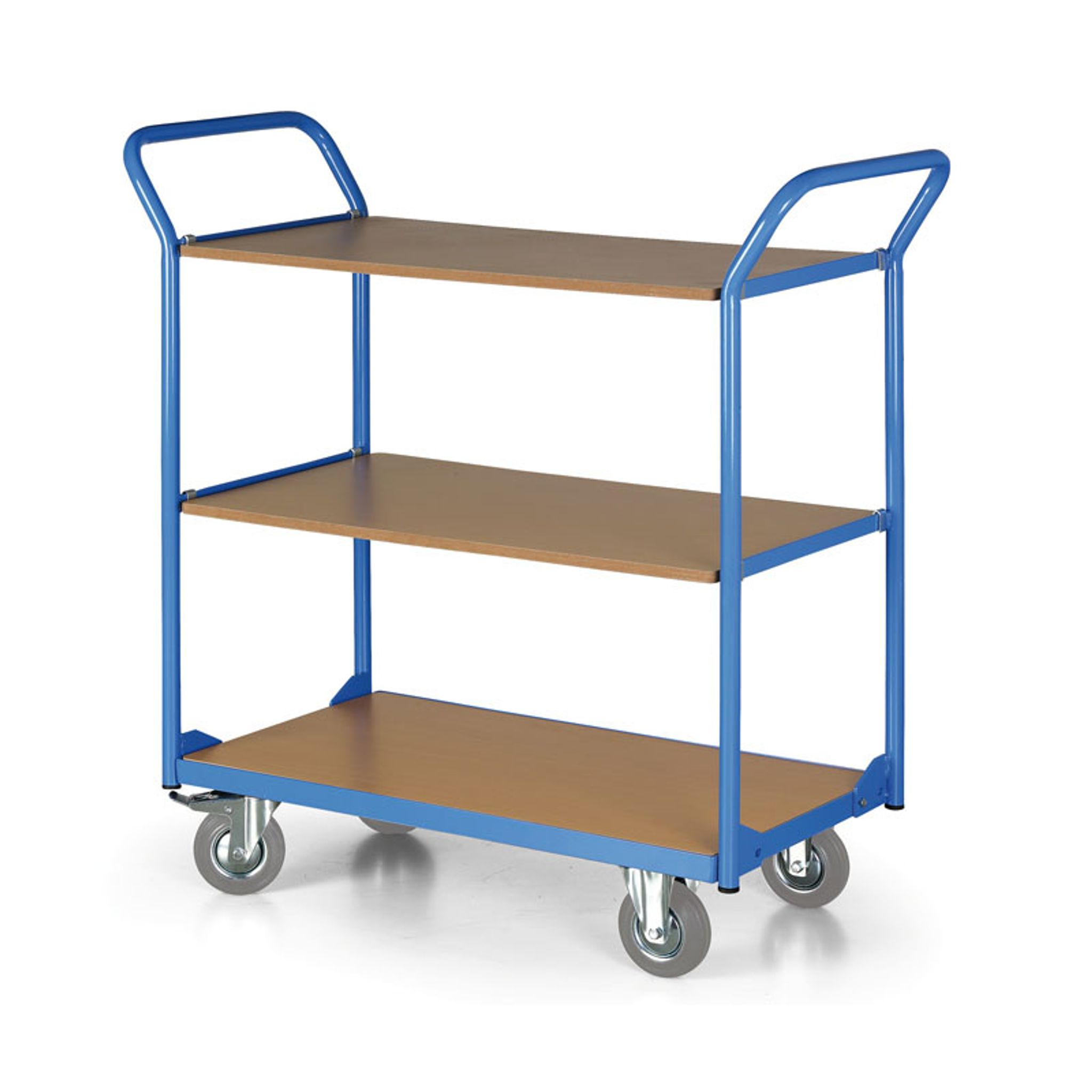 Tischwagen, 3 Etagen, 450 x 700 mm, Rollen 125 mm, grauer Gummi