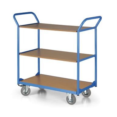 Tischwagen, 3 Etagen, 450 x 700 mm, Rollen 125 mm, grauer Gummi
