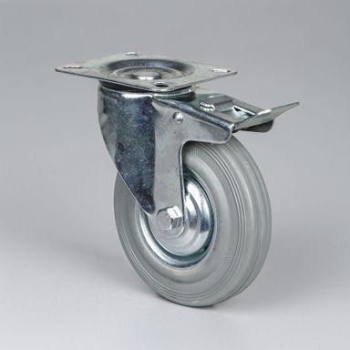 Transport-Lenkrolle mit Feststeller, 125 mm, grauer Gummi