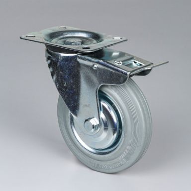 Transport-Lenkrolle mit Feststeller, 160 mm, grauer Gummi