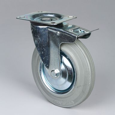 Transport-Lenkrolle mit Feststeller, 200 mm, grauer Gummi