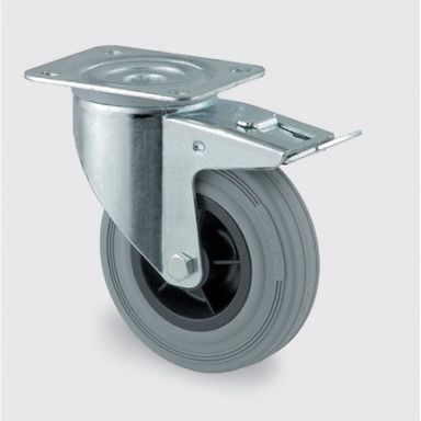 Transportrolle TENTE, drehbar mit Bremse, 80 mm, grauer Gummi