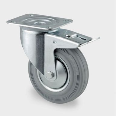 Transportrolle TENTE mit Deckung, 100 mm, drehbar mit Bremse, grauer Gummi