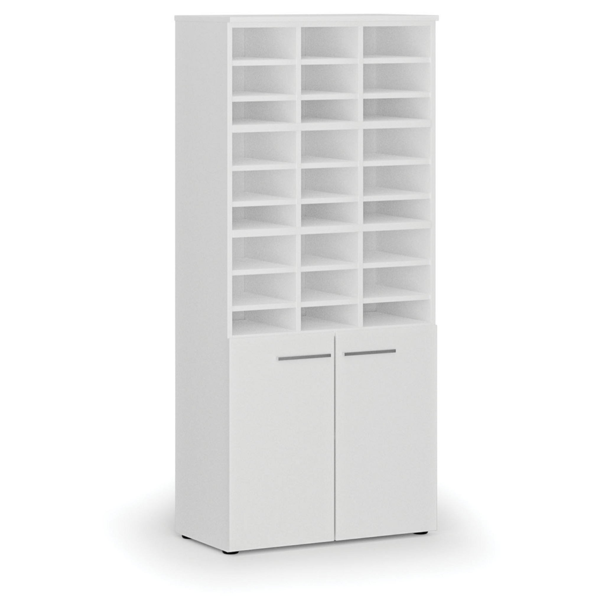 Třídicí regál s dveřmi PRIMO WHITE, 800 x 420 x 1781 mm, 27 přihrádek