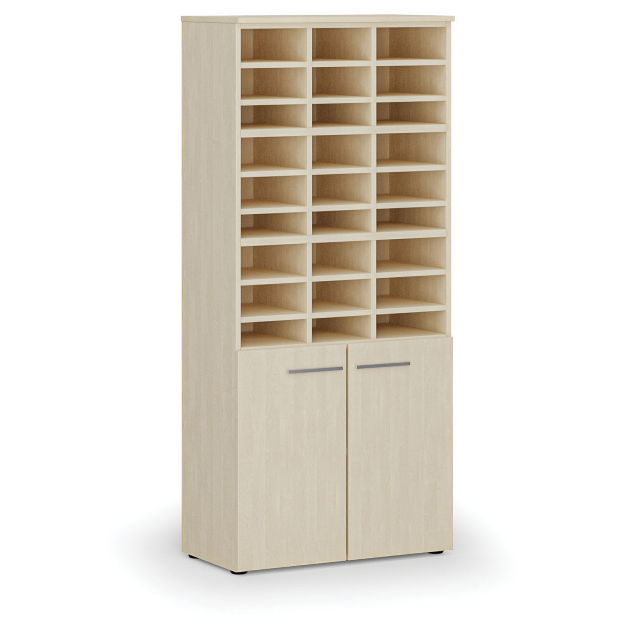 Třídicí regál s dveřmi PRIMO WOOD, 800 x 420 x 1781 mm, 27 přihrádek