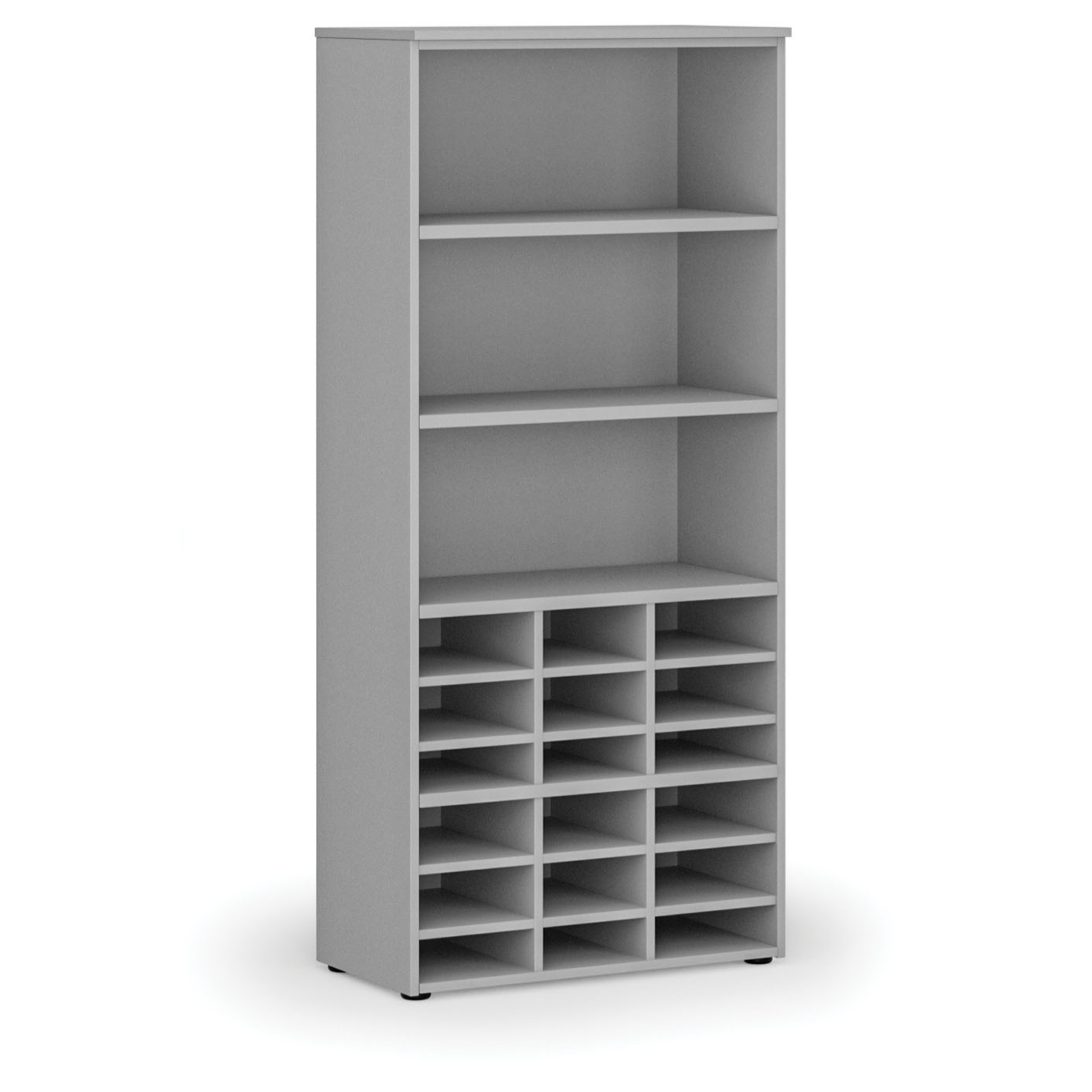 Fotografia produktu: Triediaci regál PRIMO GRAY, 800 x 420 x 1781 mm, 18 priehradok, sivý