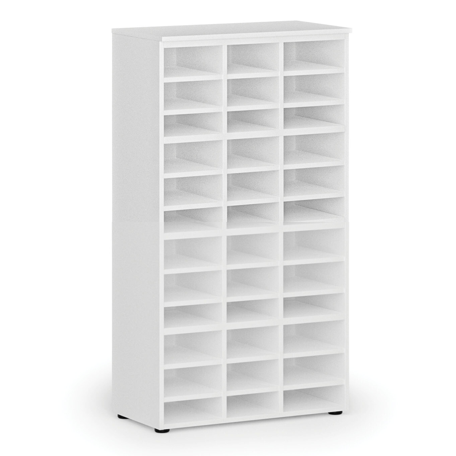 Fotografia produktu: Triediaci regál PRIMO WHITE, 800 x 420 x 1434 mm, 36 priehradok, biely